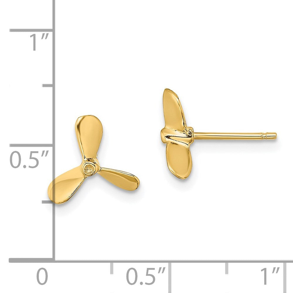 14k Yellow Gold 2-D Propeller Stud Earrings Gift for Women