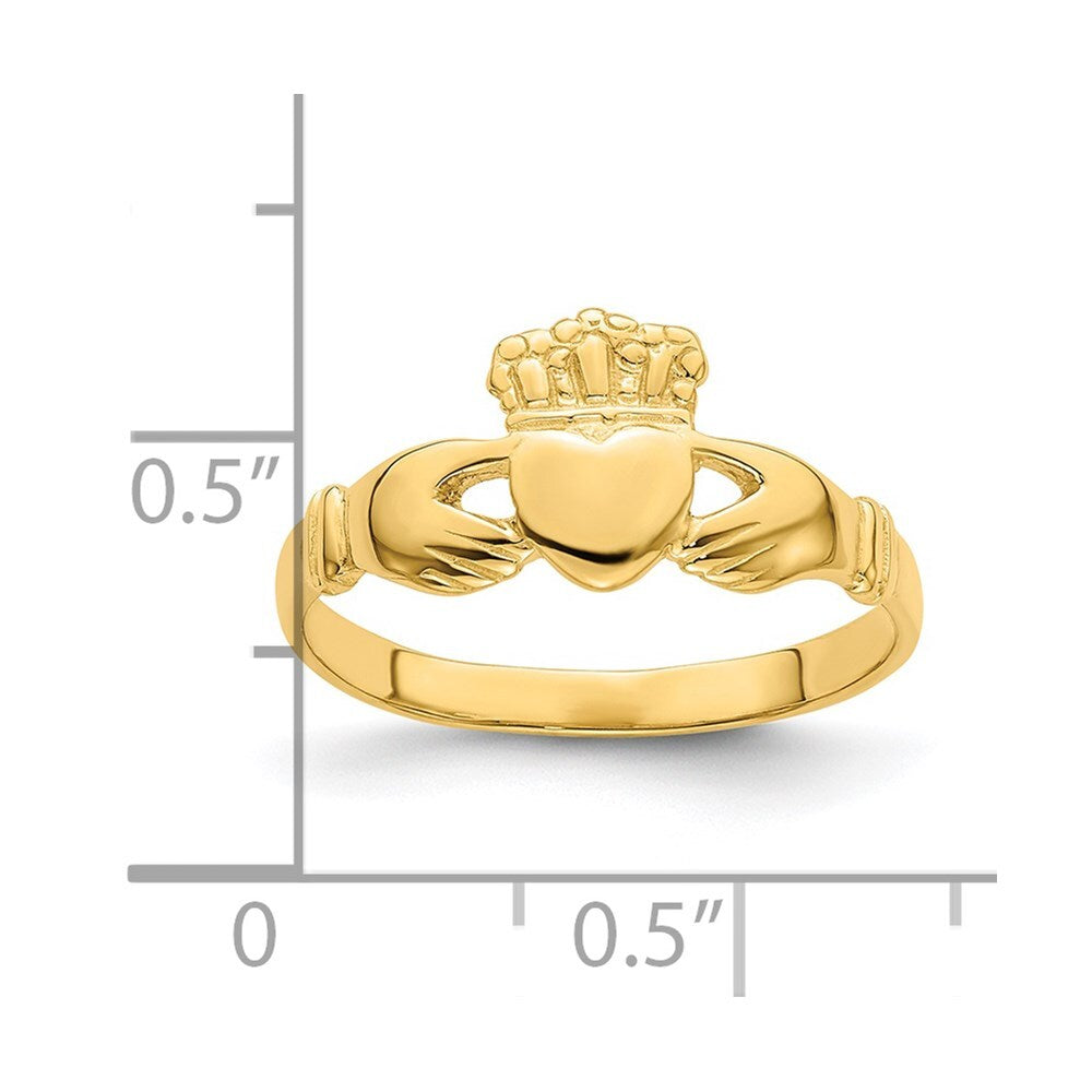 14K Yellow Gold Polished Claddagh Ring Size 7