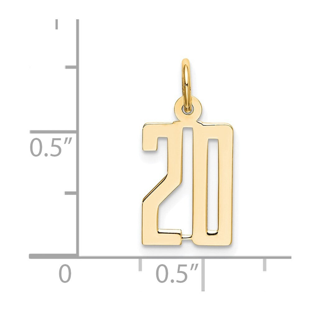 14k Yellow Gold Small Elongated Number 20 Charm Pendant for Women