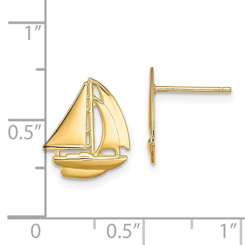 14k Yellow Gold Polished Sailboat Stud Earrings Gift for Women