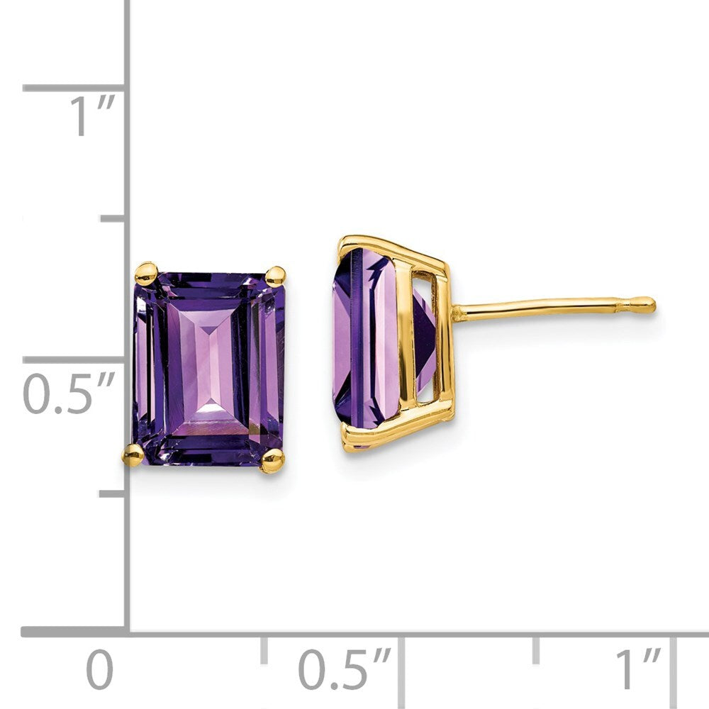 14k Yellow Gold 9x7mm Emerald Cut Amethyst Stud Earrings Gift for Women