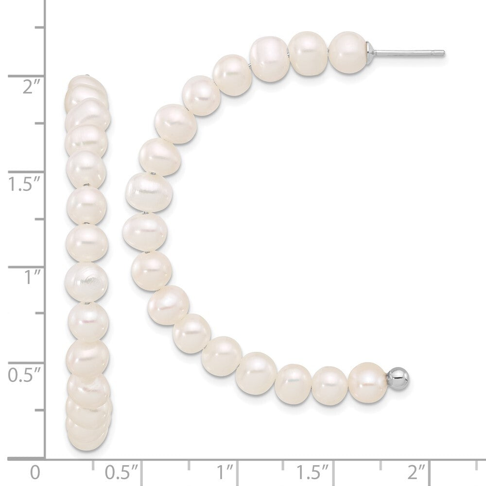 Sterling Silver 5-6mm White Semi-Round Cultured Pearl Post J-Hoop Earrings