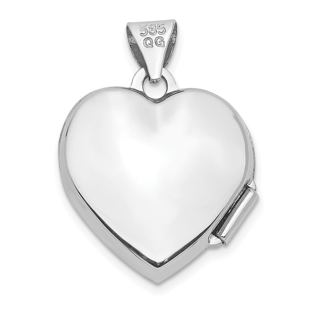 14k White Gold Scroll Pattern Heart Locket Pendant for Women
