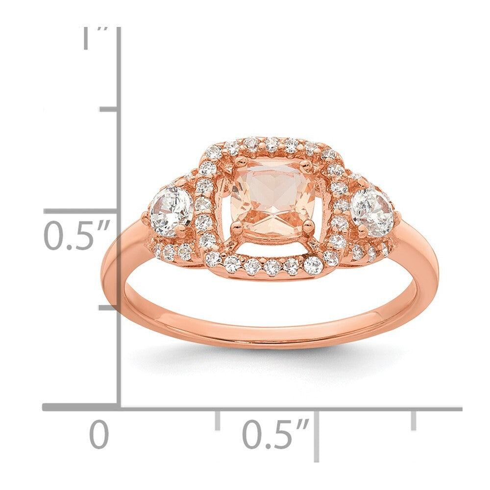 Sterling Silver Rose-tone Polished Fancy Glass and CZ Ring Size 6