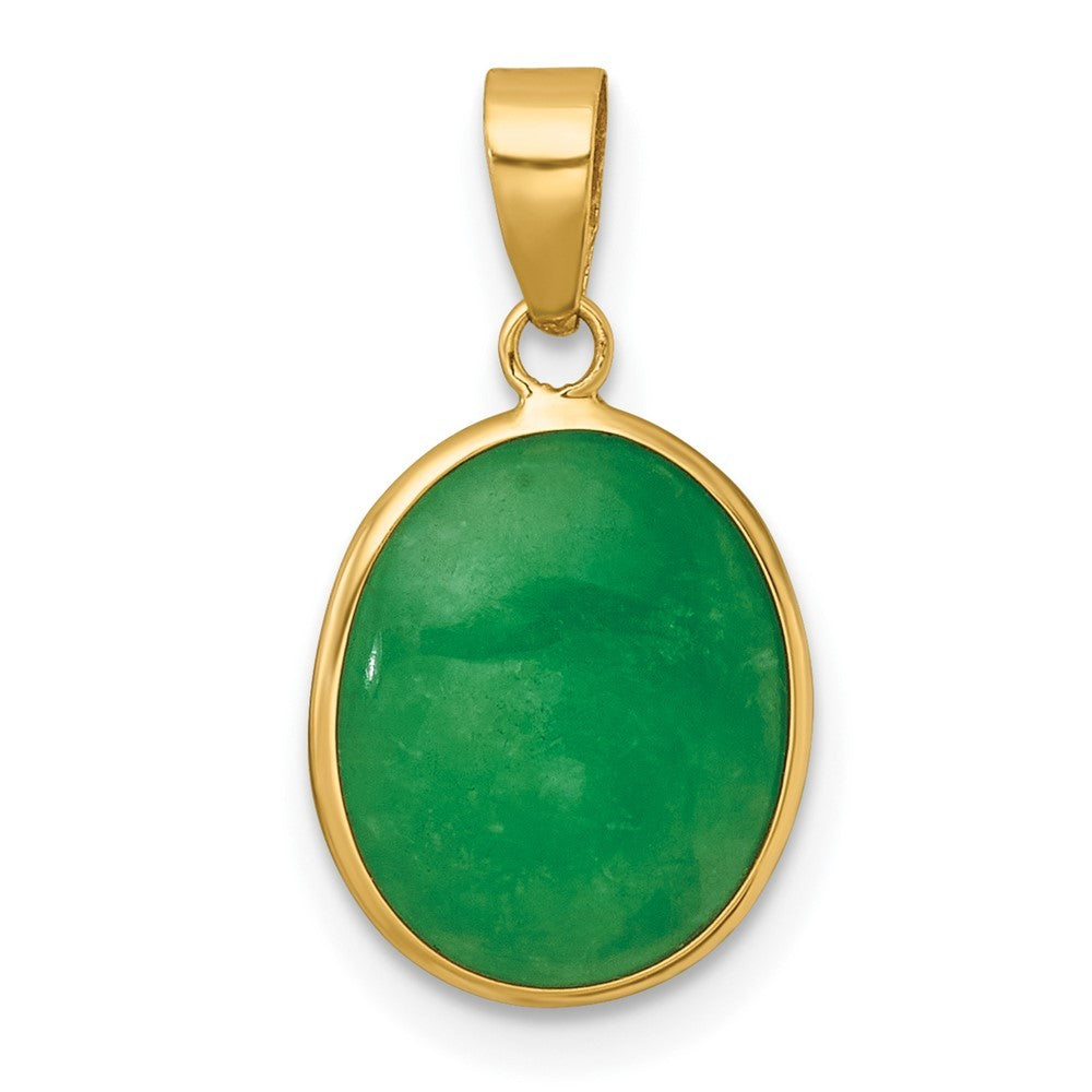 14k Yellow Gold Polished Jade Oval Cabochon Pendant