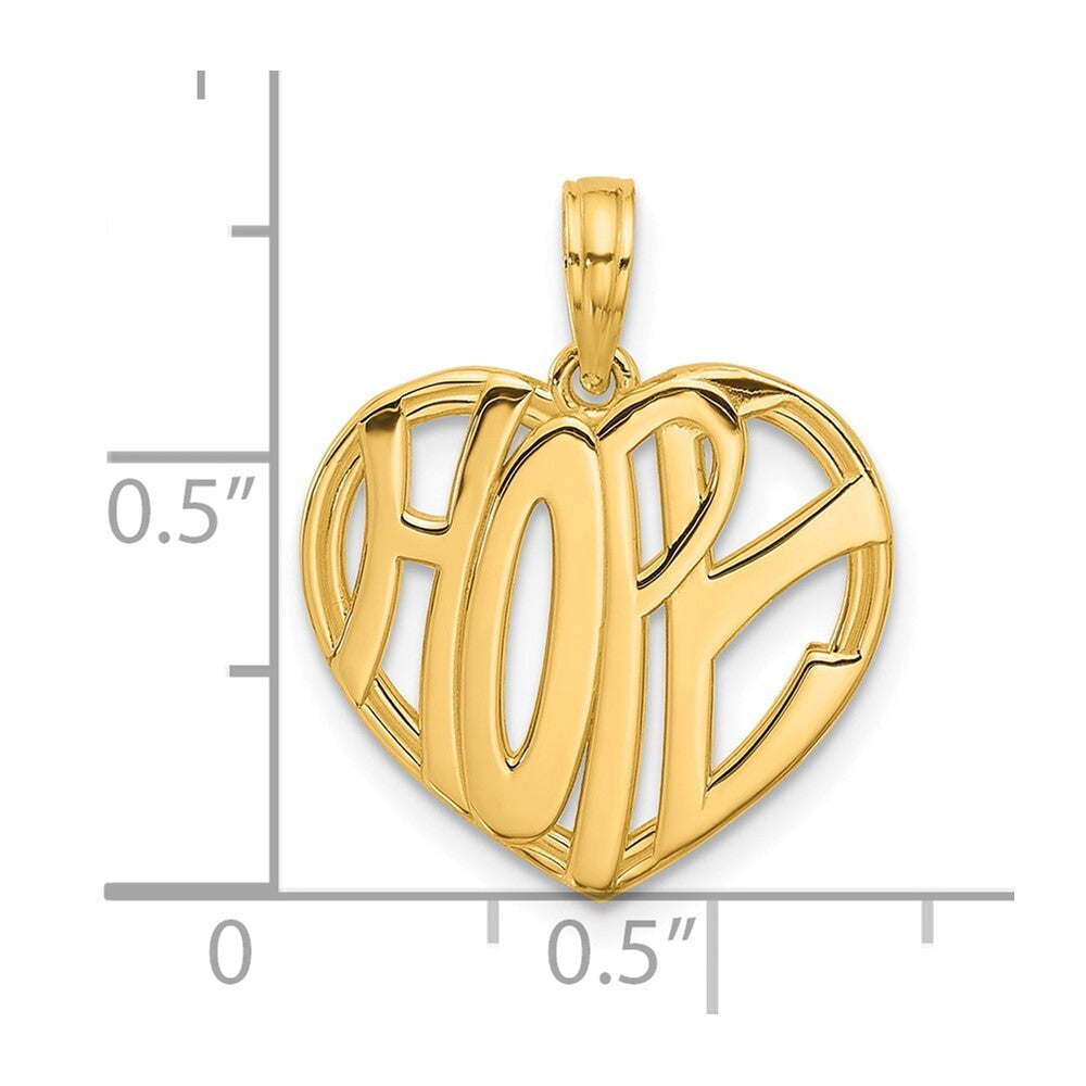 14k Yellow Gold Polished HOPE Heart Charm Pendant for Women