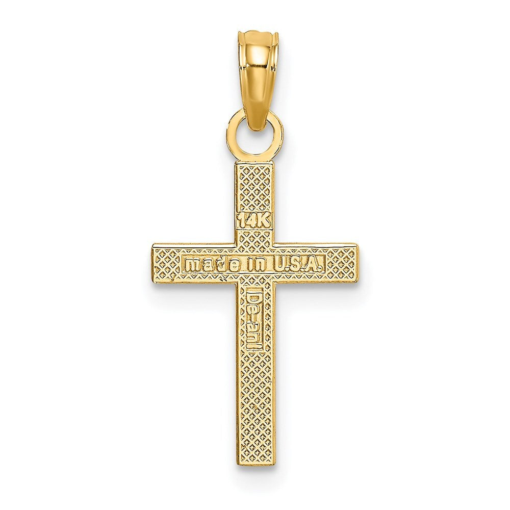 14k Yellow Gold Textured Center Block Cross Charm Pendant for Women