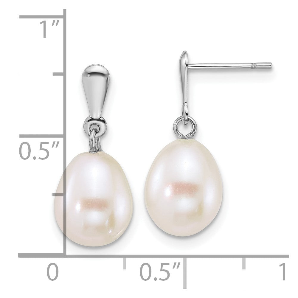 14k Gold Polished 8-9mm Rice Freshwater Cultured Pearl Dangle Earrings