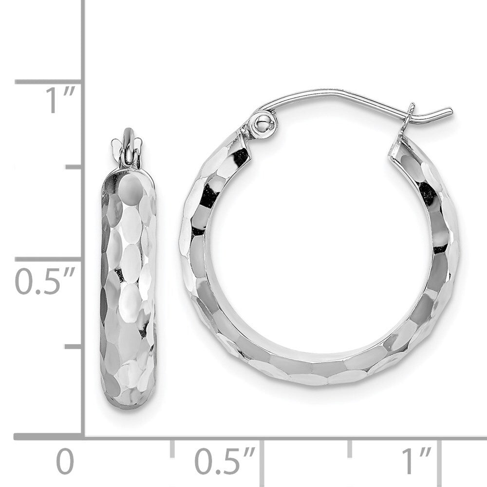 14k White Gold Diamond-cut Hoop Earrings Gift for Women