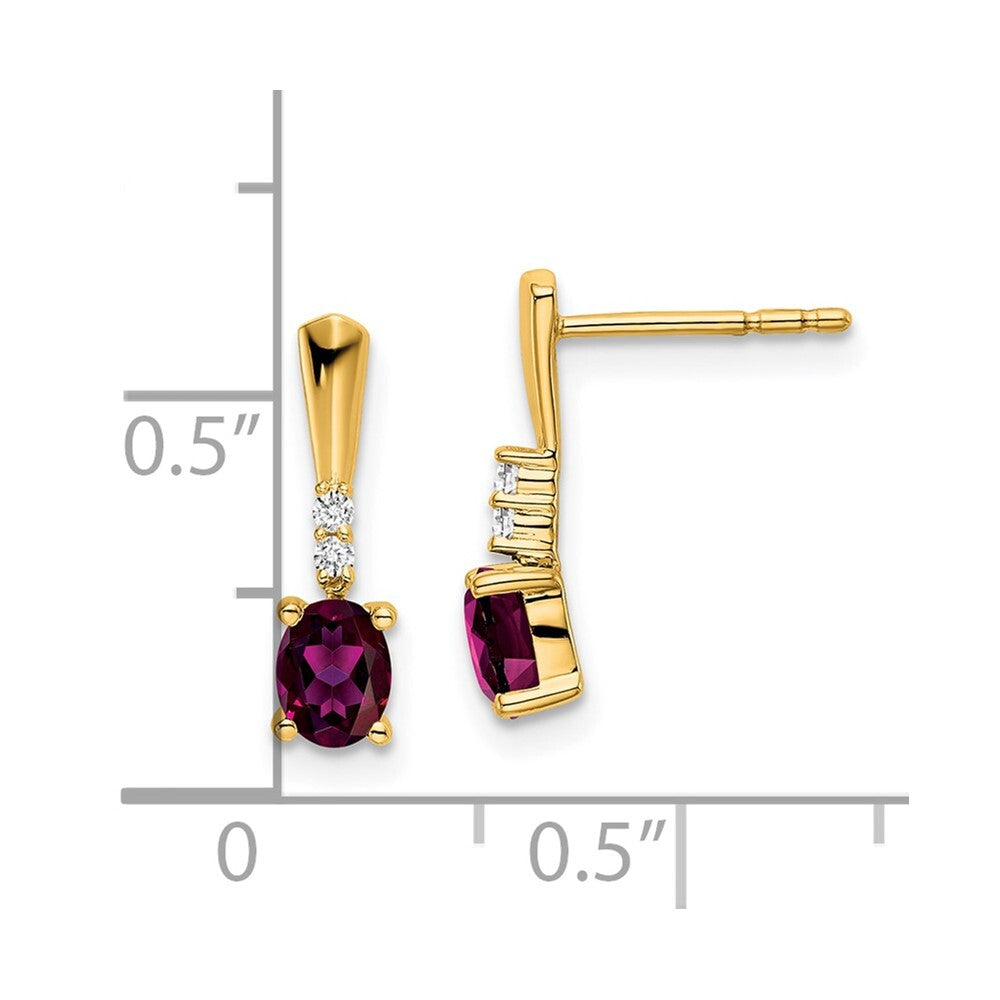 14k Yellow Gold Oval Rhodolite Garnet and Diamond Dangle Earrings