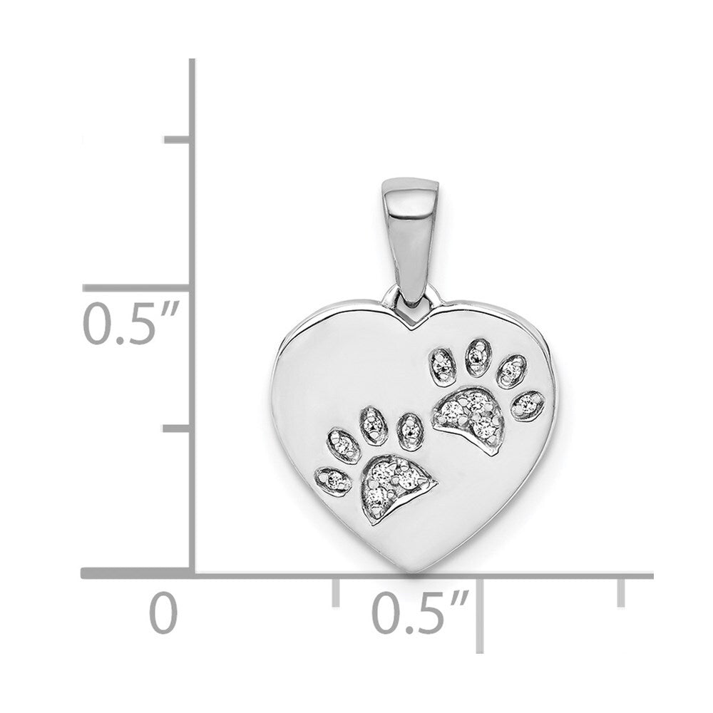14k White Gold Diamond Paw Prints Heart Pendant for Women