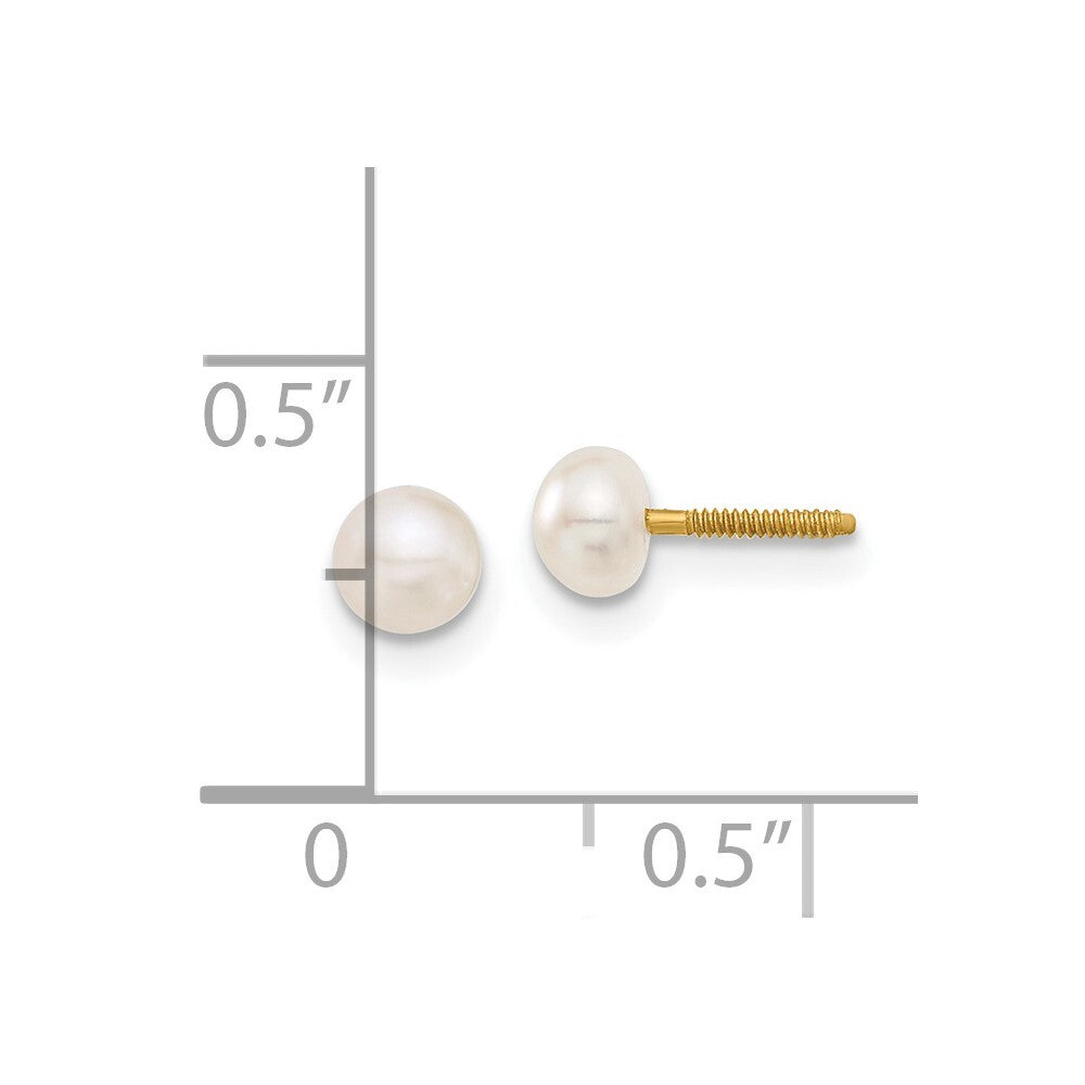 14k Yellow Gold 4-5mm Button Freshwater Cultured Pearl Stud Earrings