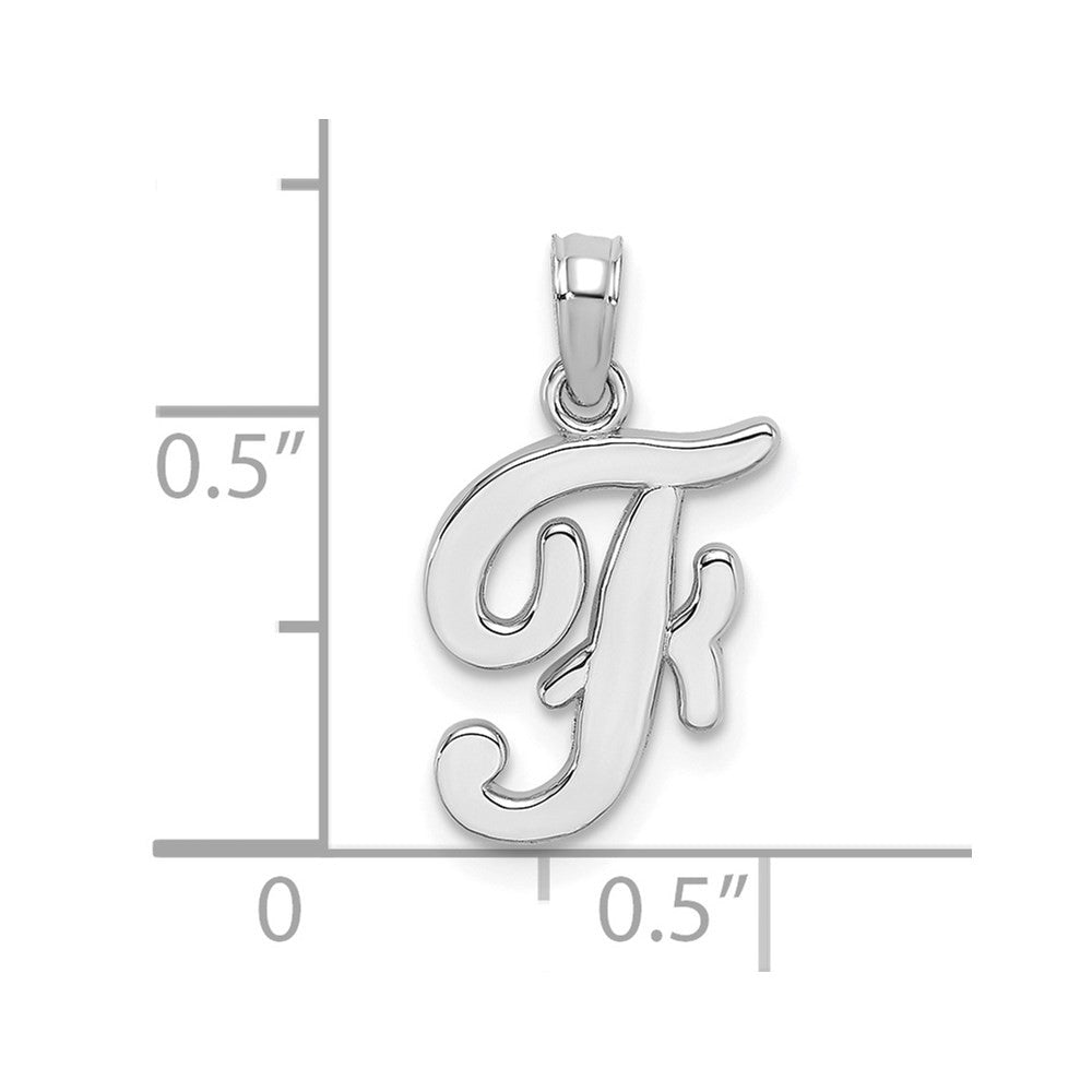 14K White White Gold Script Letter F Initial Pendant