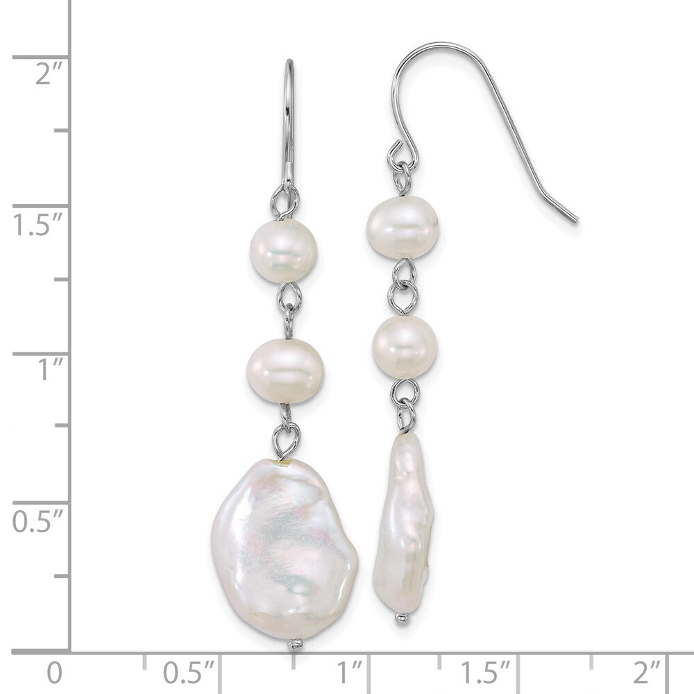 Sterling Silver White Semi-Round Culture Pearl Shepherd Hook Dangle Earrings