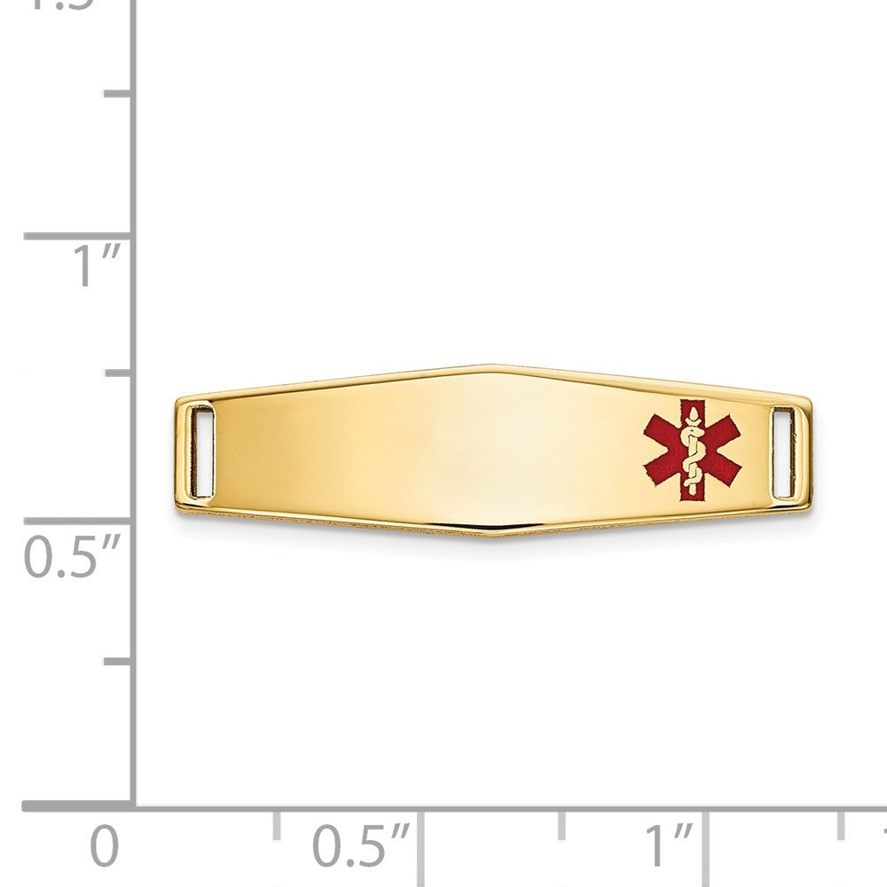 14k Yellow Gold 24x7mm Off-Center Red Epoxy Enameled Medical ID Plate # 816
