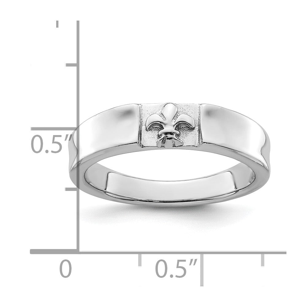 Sterling Silver Rhodium-plated Fleur-de-Lis Band Ring Size 7