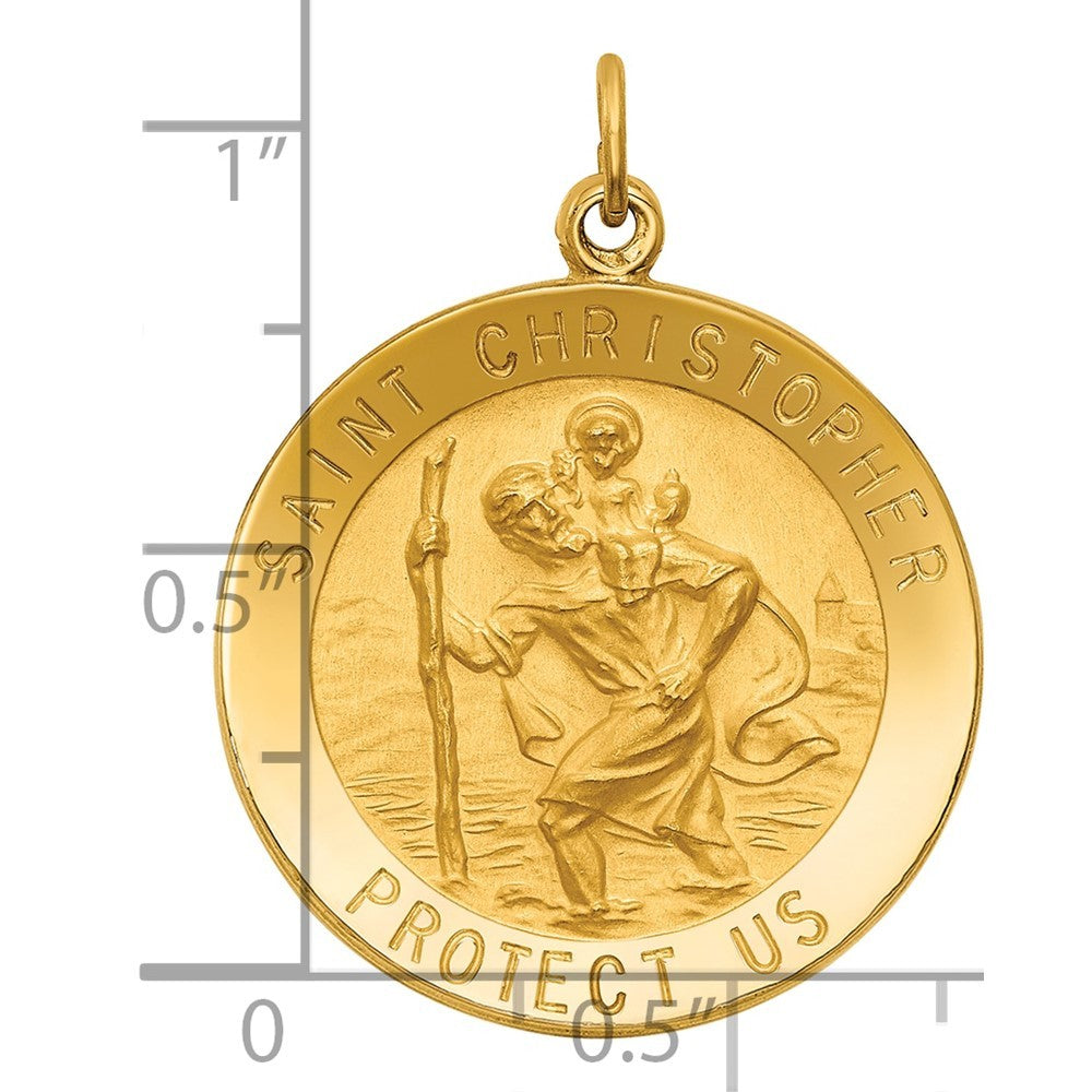 14k Yellow Gold Solid Polished Satin Medium Round St. Christopher Medal