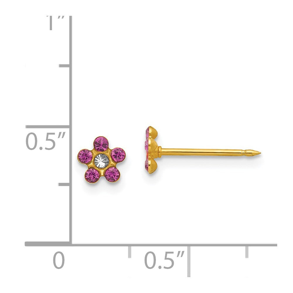 14k Yellow Gold February Purple Crystal Birthstone Flower Stud Earrings