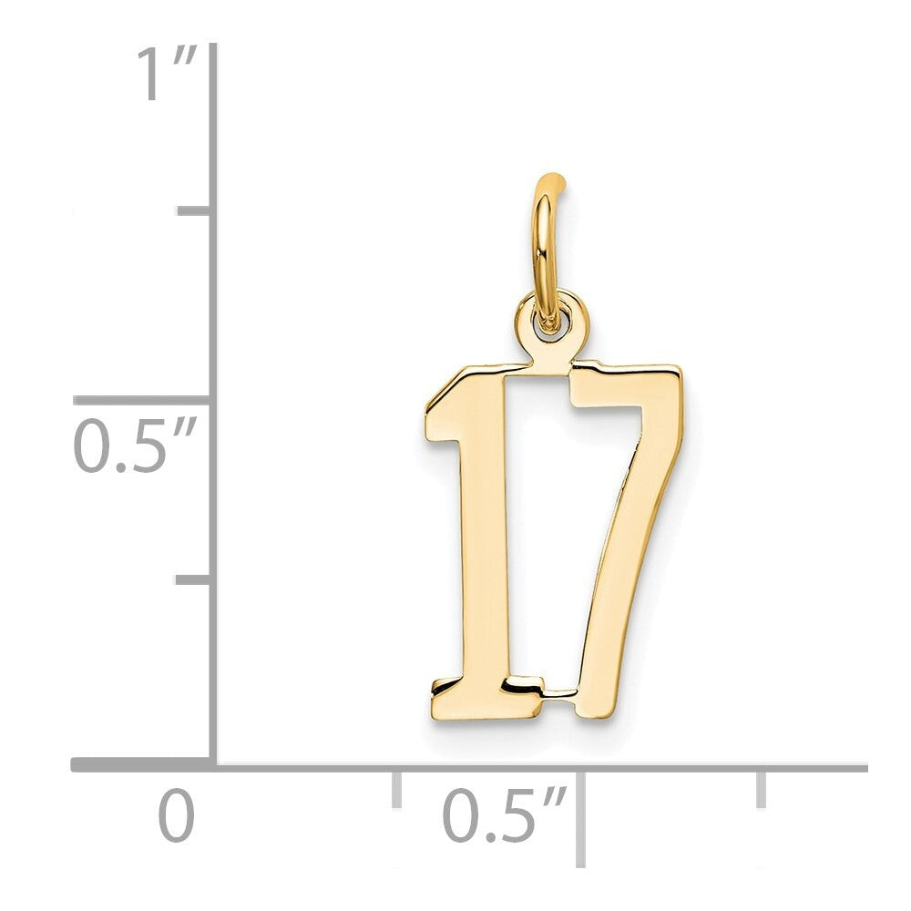 14k Yellow Gold Small Elongated Number 17 Charm Pendant for Women