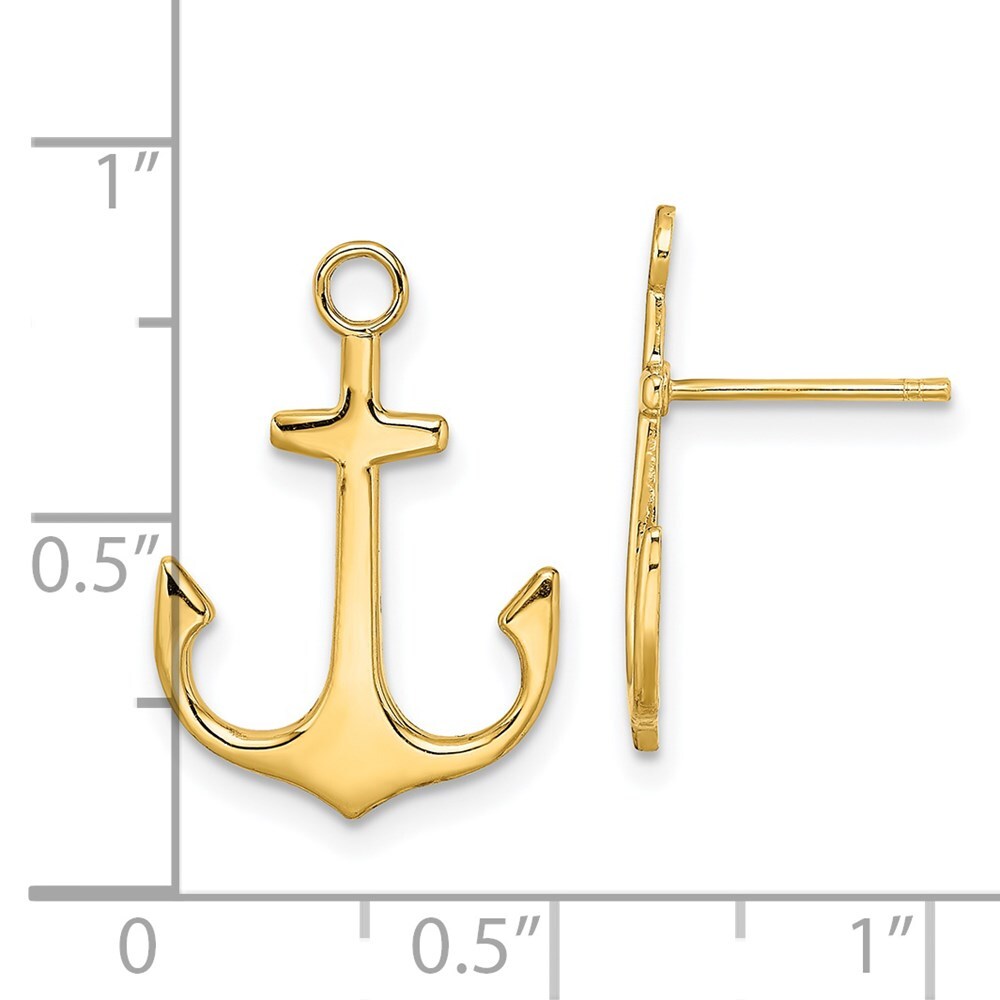 14k Yellow Gold Polished 2-D Anchor Stud Earrings Gift for Women