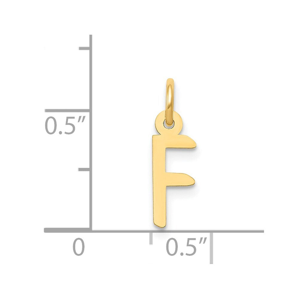 14k Yellow Gold Small Slanted Block Letter F Initial Charm Pendant for Women