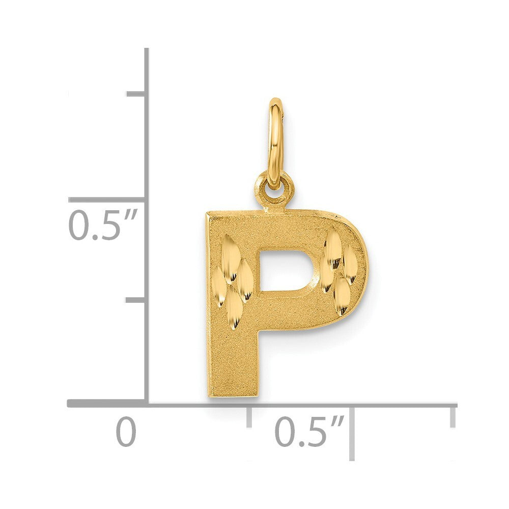 14k Yellow Gold Satin Diamond-cut Letter P Initial Charm Pendant for Women