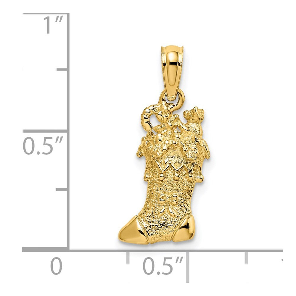 14k Yellow Gold Solid Polished 3-D Christmas Stocking Charm