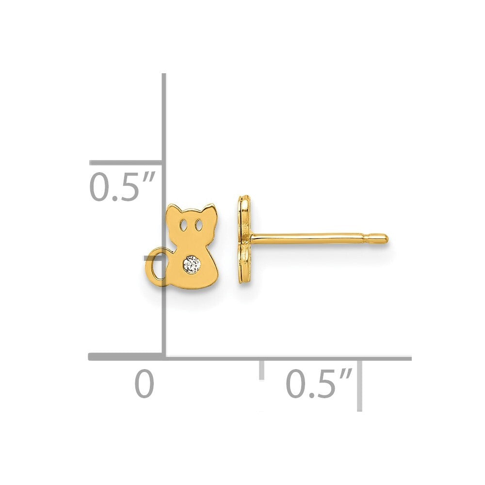 14k Yellow Gold Polished Cubic Zirconia Cat Stud Earrings Gift for Women