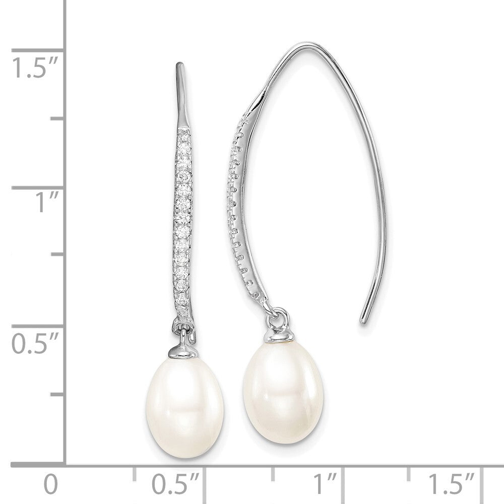 Sterling Silver White Teardrop Cultured Pearl & Cubic Zirconia Threader Earrings