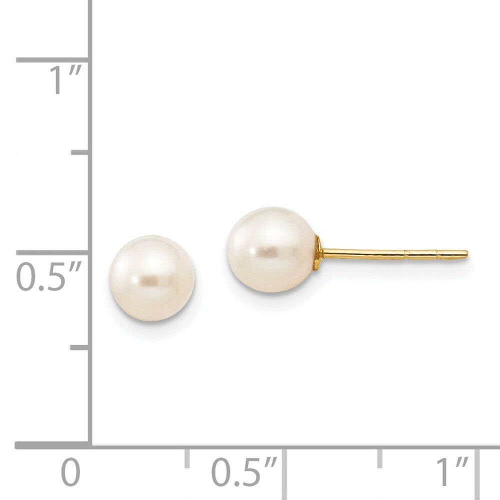 14k Yellow Gold 5-6mm White Near Round Freshwater Cultured Pearl Stud Earrings