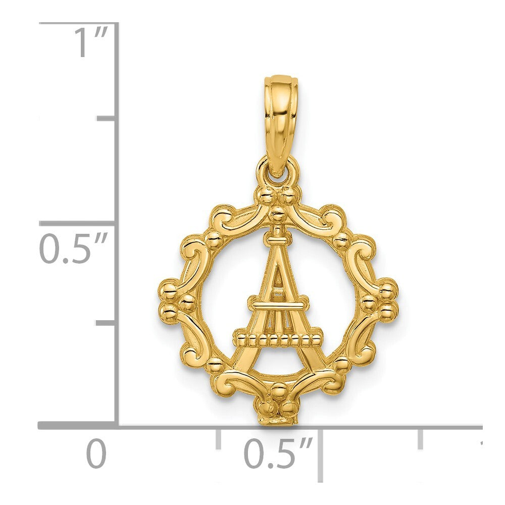 14k Yellow Gold Polished Eiffel Tower Separate Heart Pendant for Women