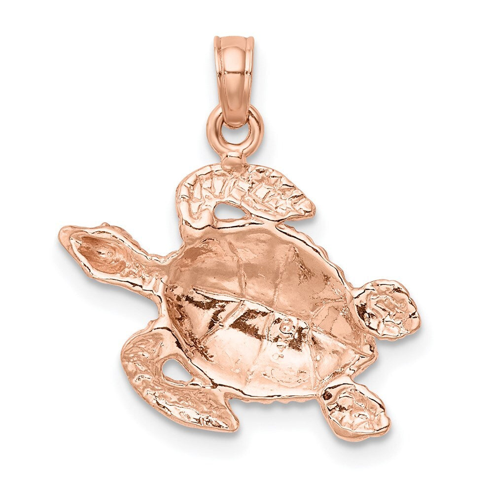 14k Rose Gold Textured Sea Turtle Charm Pendant for Women