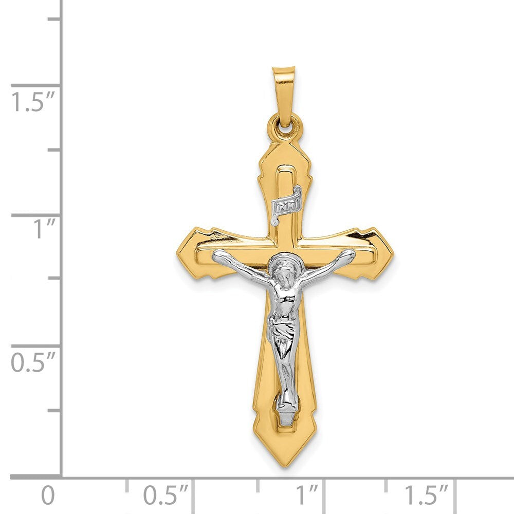14k Two-tone Gold Polished INRI Crucifix Pendant for Women