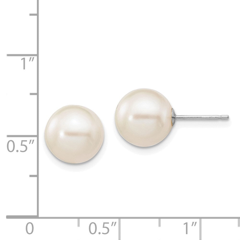 14k White Gold 9-10mm White Round Freshwater Cultured Pearl Stud Earrings