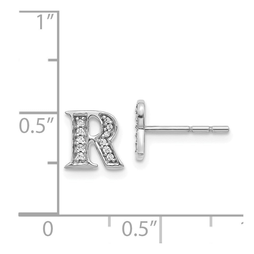 14k White Gold Diamond Initial R Stud Earrings Gift for Women