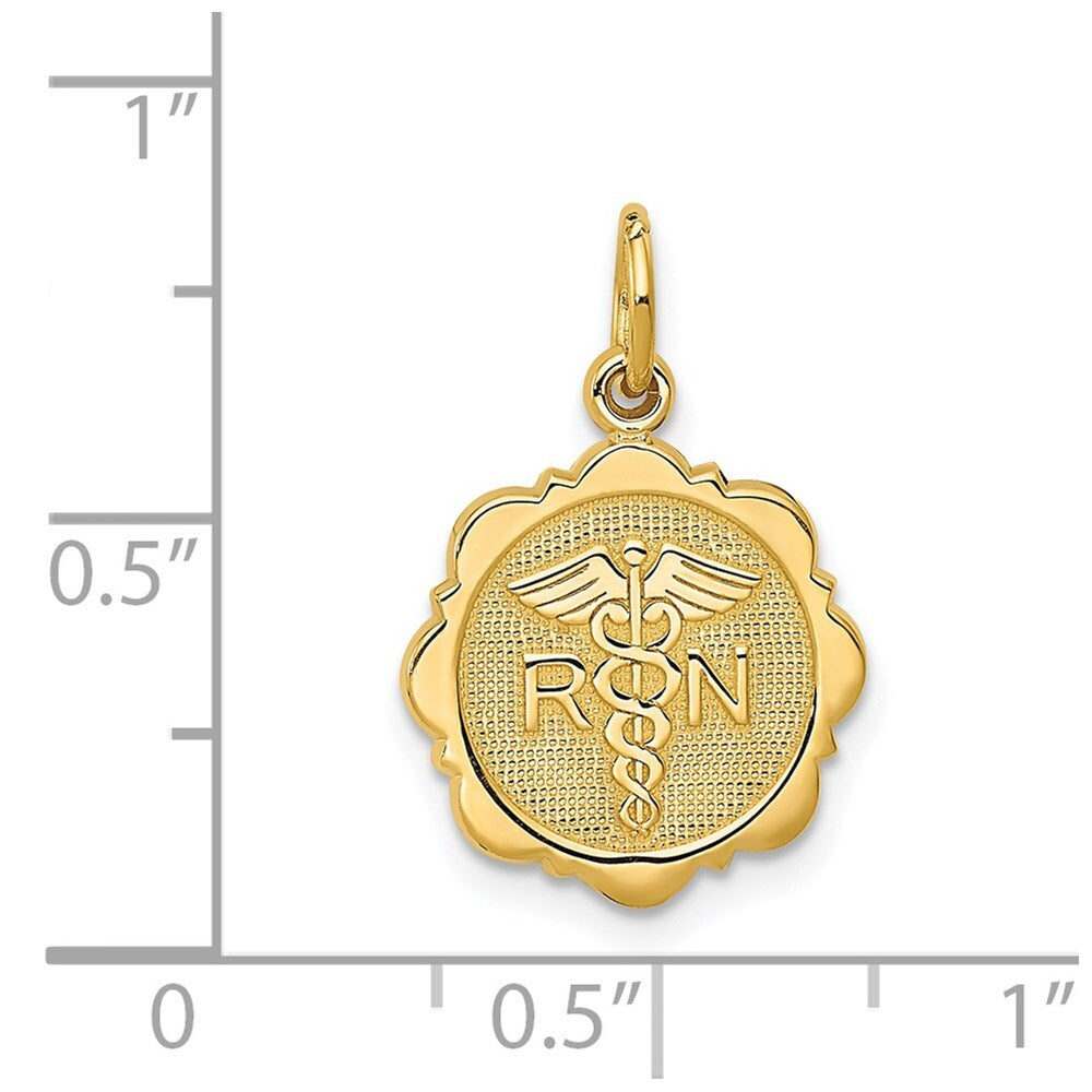 14k Yellow Gold RN Registered Nurse Disc Charm Pendant for Women