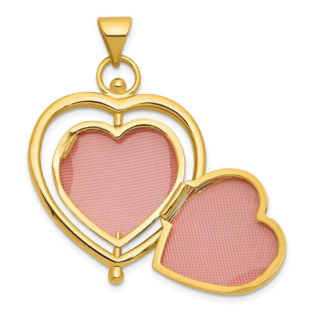 14k Gold Tree of Life and Flowers in Spinning Frame Reversible Heart Locket