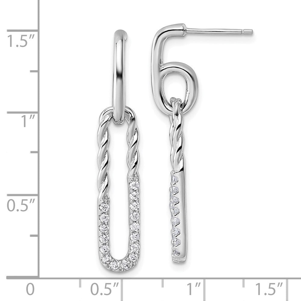 Sterling Silver Cubic Zirconia Twisted Paper Clip Dangle Post Earrings