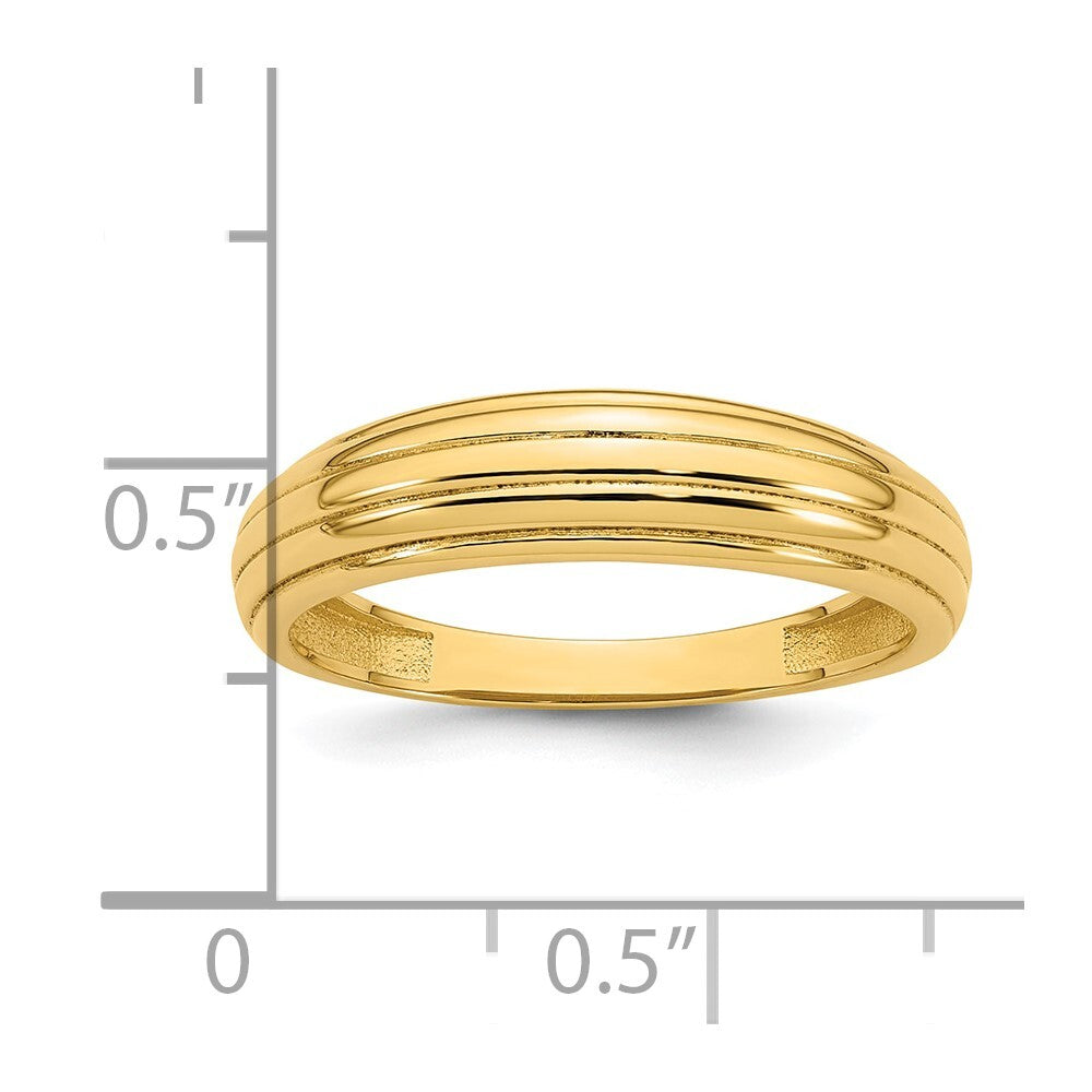 14K Yellow Gold Polished Grooved Graduated Ring Size 7