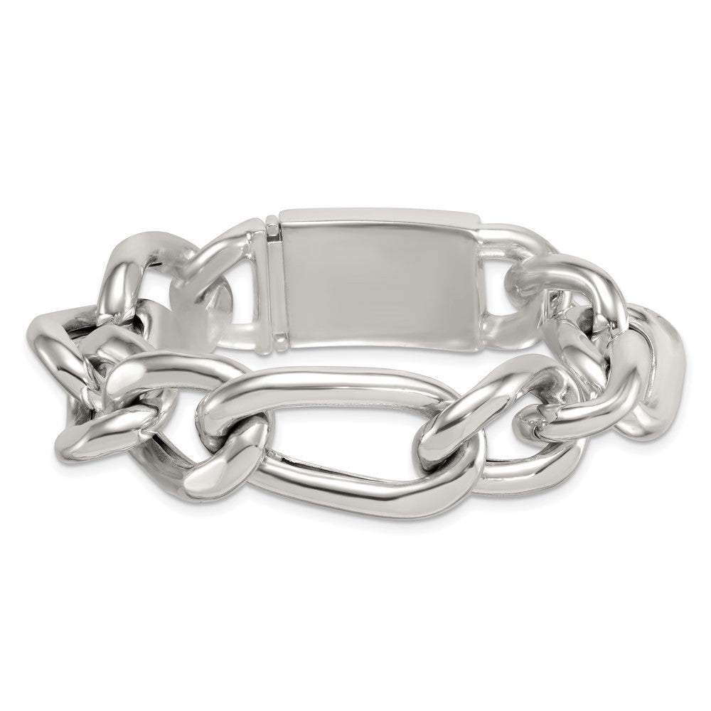 Sterling Silver Polished 17.0mm Figaro Curb 8 Inch Mens Bracelet