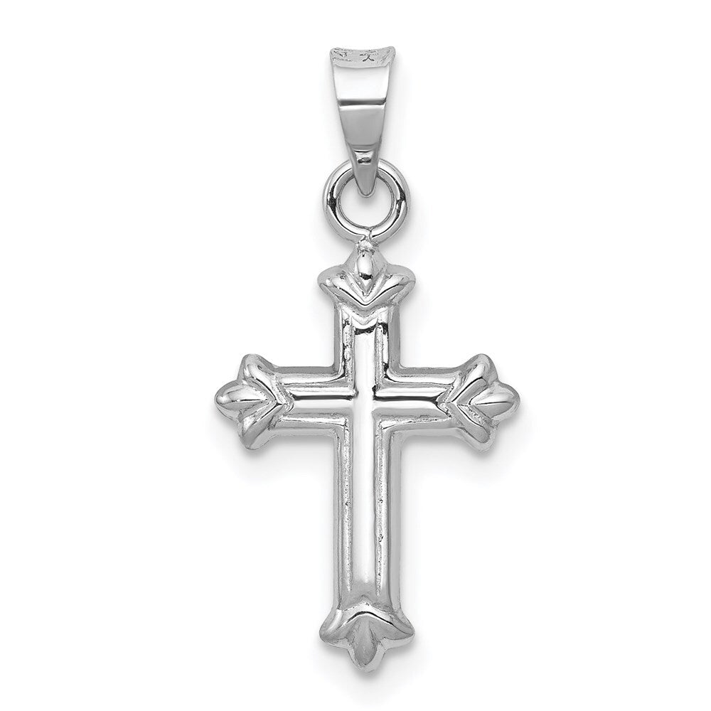 14k White Gold Fleur de Lis Hollow Cross Charm Pendant for Women