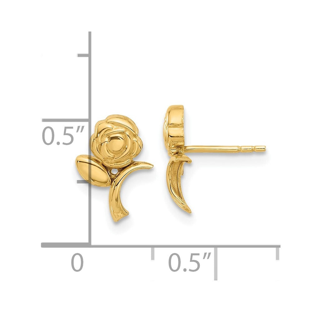 14k Yellow Gold Polished Rose Stud Earrings Gift for Women
