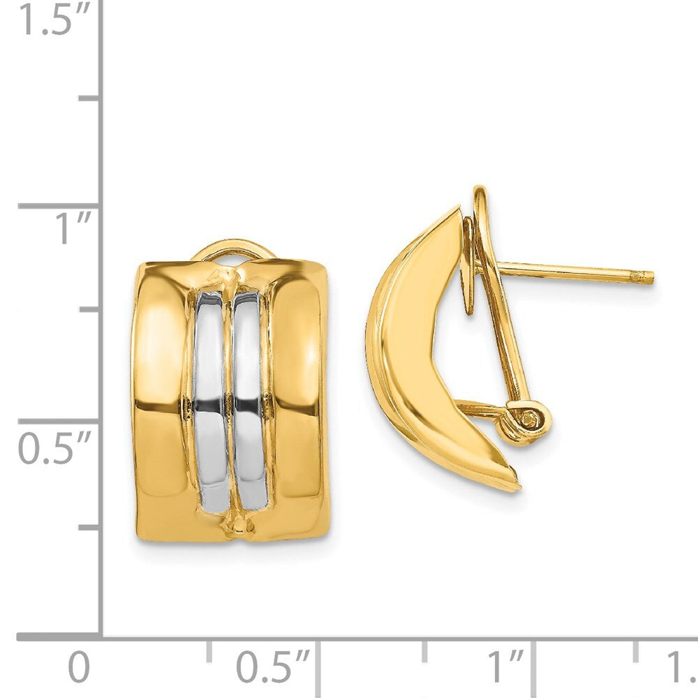 14k Yellow Gold & Rhodium Omega Stud Earrings