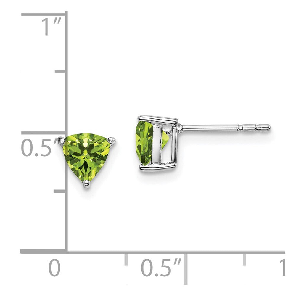 14k White Gold Trillion Peridot Stud Earrings Gift for Women