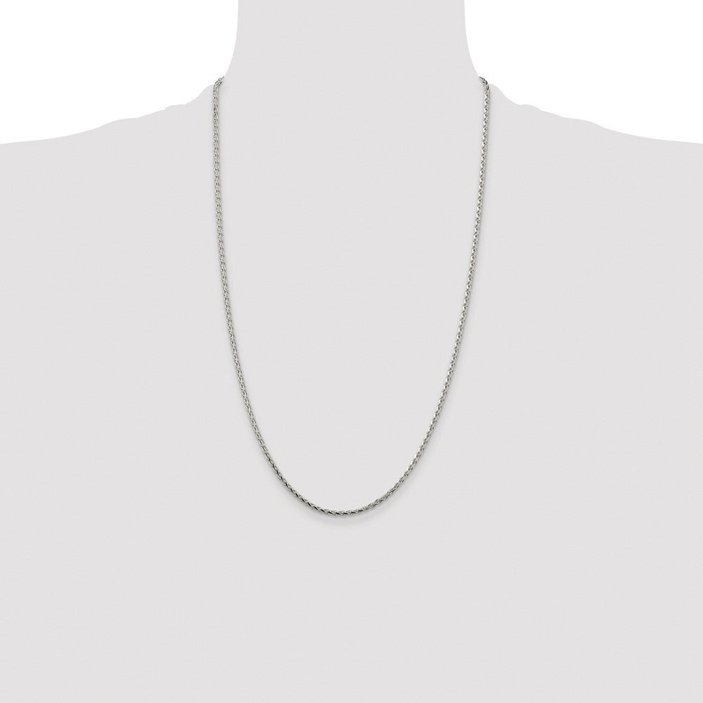 Sterling Silver Rhodium-plated 2.15mm Diamond-cut Round Spiga Chain