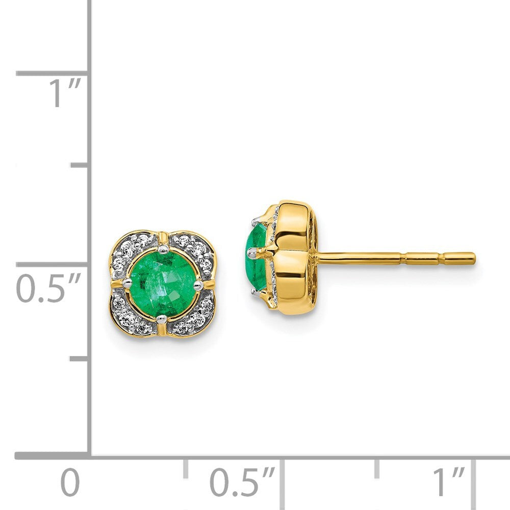 14k Yellow Gold Diamond and Emerald Fancy Stud Earrings
