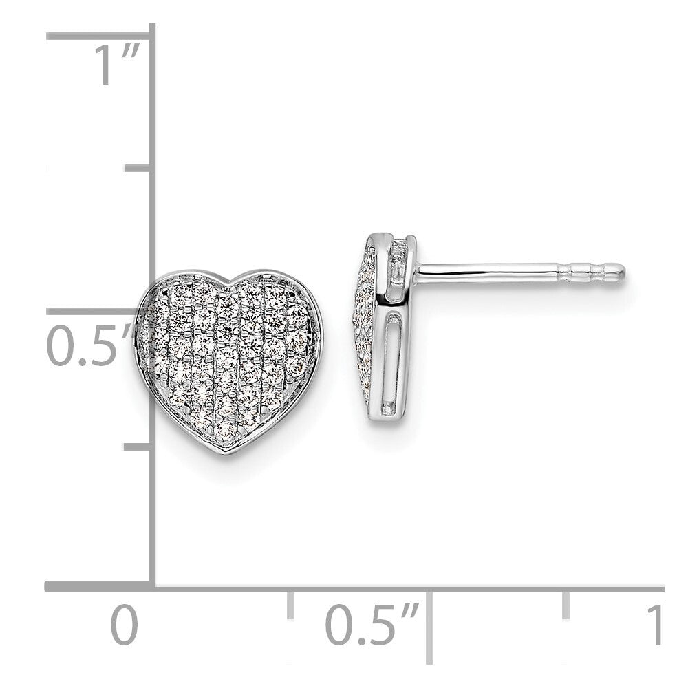 14k White Gold Diamond Heart Stud Earrings