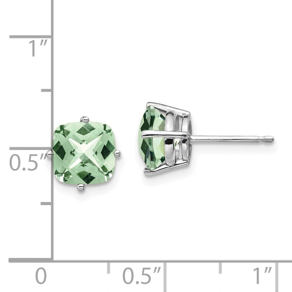 14k White Gold 7mm Cushion Checker-Cut Green Quartz Earrings Gift for Women