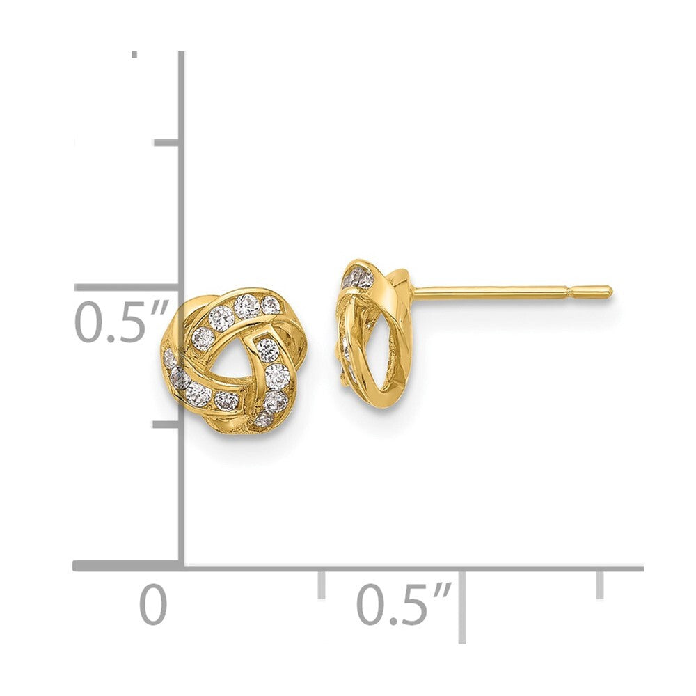 14k Yellow Gold Polished Cubic Zirconia Love Knot Stud Earrings Gift for Women