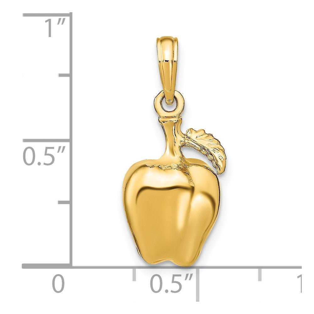 14k Yellow Gold 3-D Apple Stem and Leaf Charm Pendant